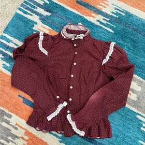 Vintage Stitches Burgundy Ditsy Print with Lace Trim